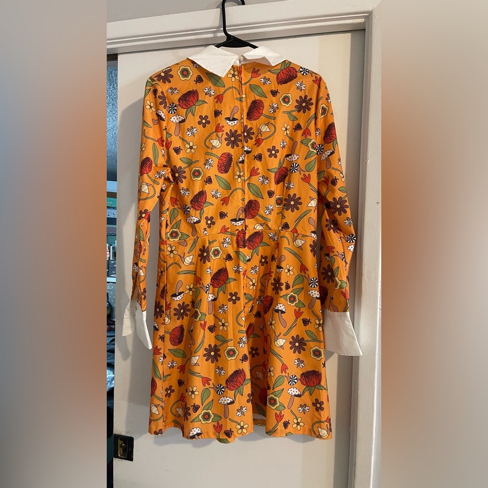 NWT Unique Vintage Smak Parlour Garden Party 60's A-Line Dress Mustard - L - Picture 7 of 8